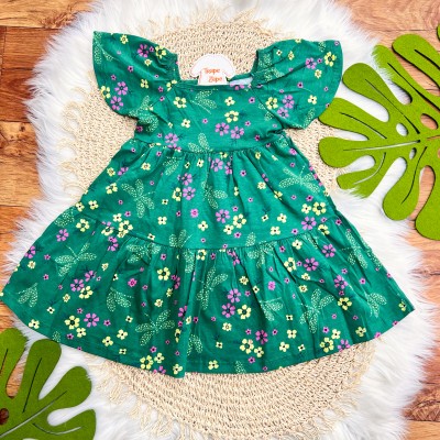 Vestido Floral com Libélulas - Verde